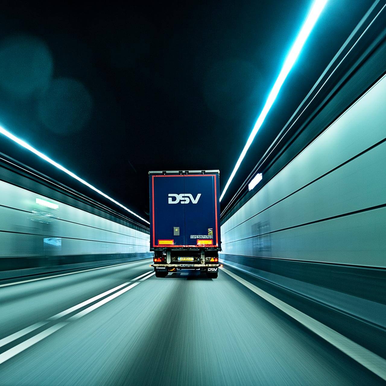 DSV truck driving under the Øresund tunnel